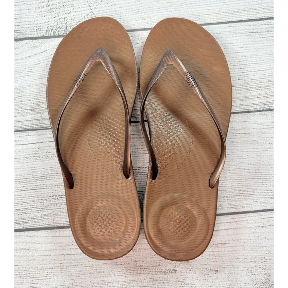 FitFlop Womens Solid Iqushion Ergonomic Thong Flip-Flops Bronze Brown Size 9 - Picture 6 of 6